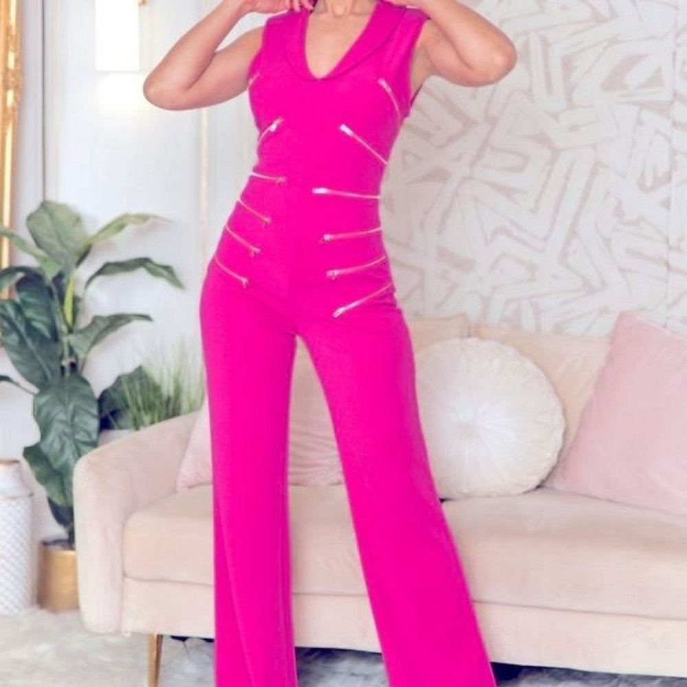 Callie Lives Zipped in the Bud: Tulip Collar Jumper Onesie Romper in Pink S M